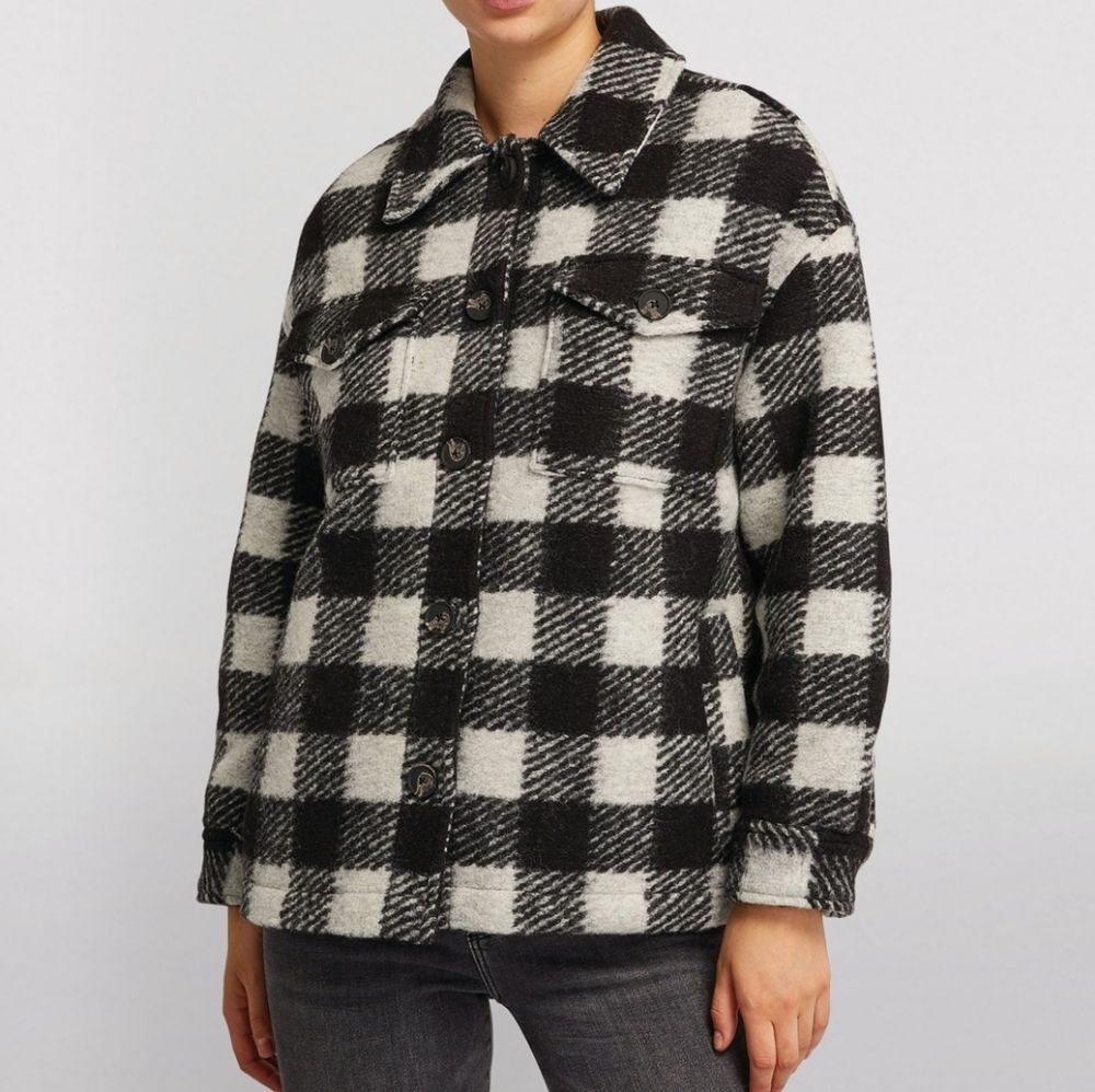 ALLSAINTS Check Fenix Jacket Oversized Shacket Black and White Check Size 2